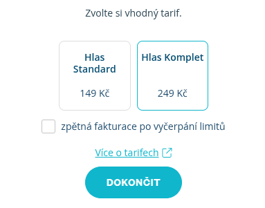 Volba tarifu Senzoor Hlas Standard nebo Hlas Komplet